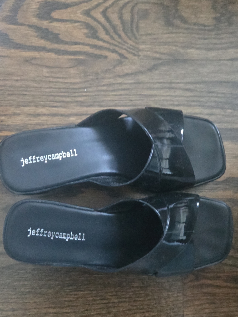 Jeffrey Campbell Black Patent Square-Toe Slide Mules